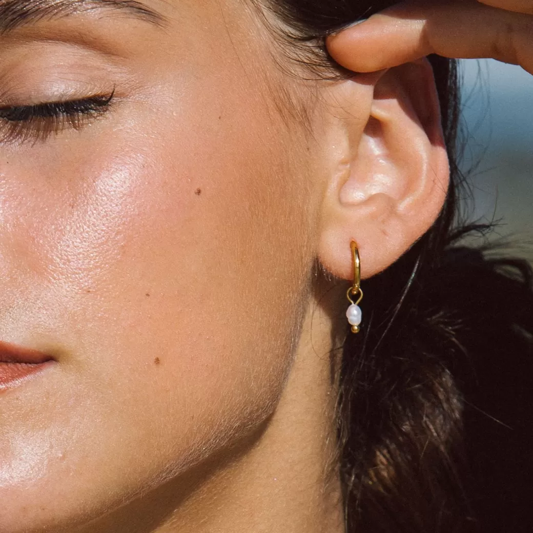Pearl Huggie Hoops^Atolea Jewelry Fashion